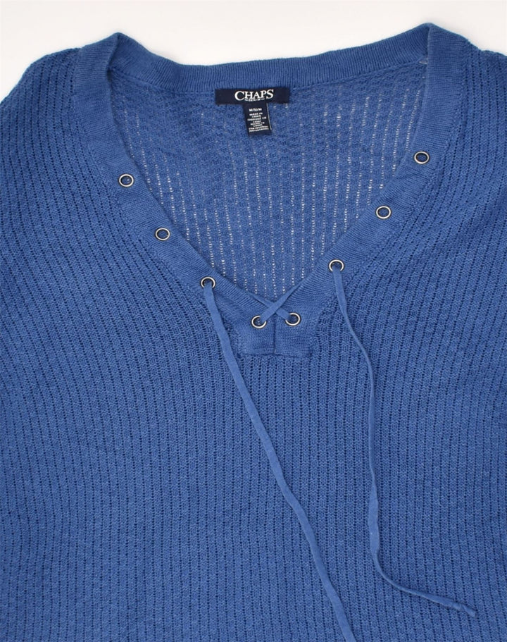 CHAPS Womens V-Neck Jumper Sweater UK 12 Medium Blue Linen | Vintage Chaps | Thrift | Second-Hand Chaps | Used Clothing | Messina Hembry 