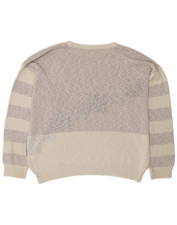 Vintage Mens Crew Neck Jumper Sweater XL Beige Geometric Cotton