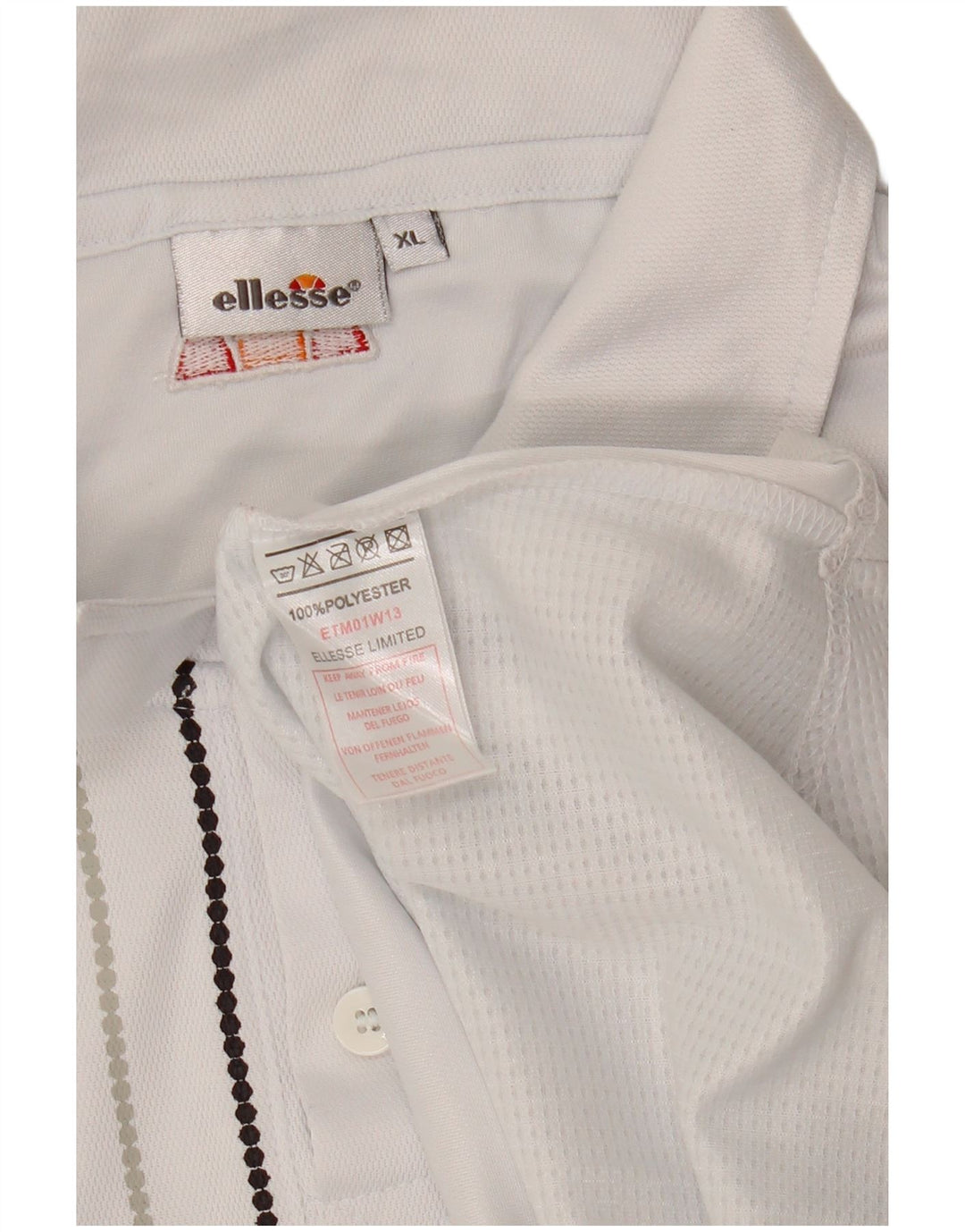 ELLESSE Mens Polo Shirt XL White Striped Polyester