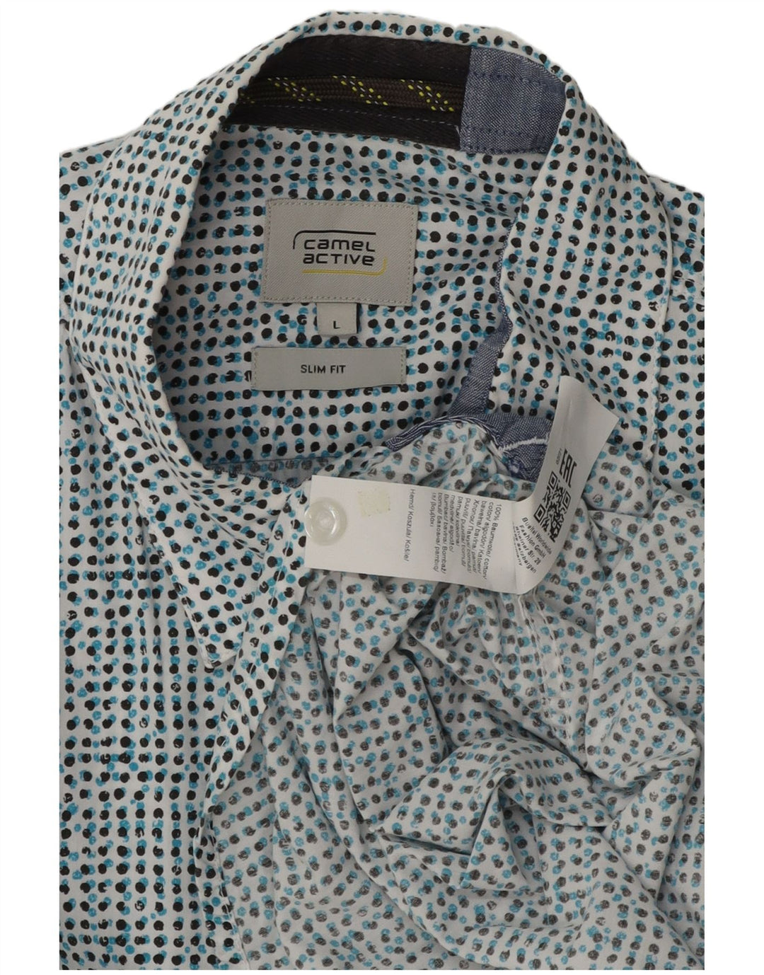 Camel Active Mens Short Sleeve Slim Fit Shirt Large Blue Spotted Cotton