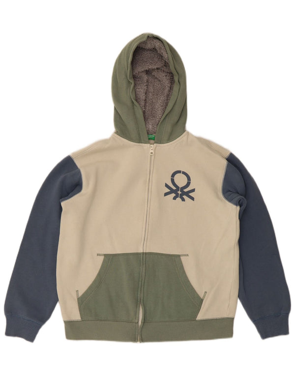 Benetton Jungen-Kapuzenpullover mit Reißverschluss, 11–12 Jahre, 2XL, mehrfarbig, Farbblock