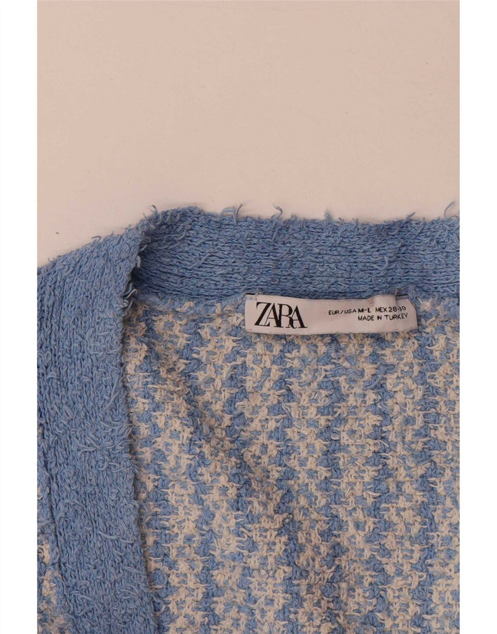 Zara Womens Oversized Cardigan Sweater UK 14 Medium Blue Geometric Cotton