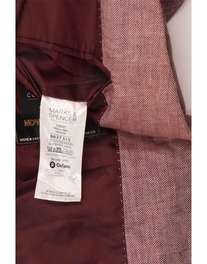 Marks & Spencer Herren-Blazer mit 2 Knöpfen, UK 40, mittelrosa, Fischgrätenmuster