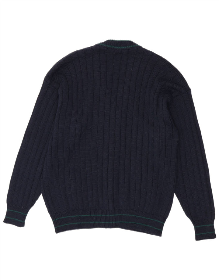 Vintage hombres Cardigan suéter medio azul marino