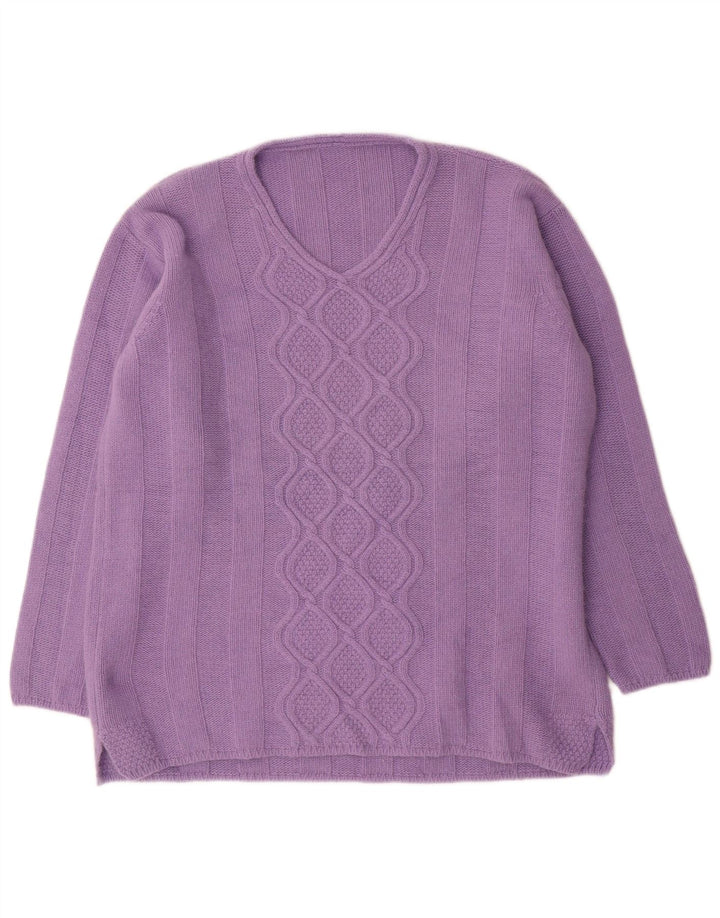 Raffaello Womens V-Neck Jumper Sweater IT 48 XL Purple Wool