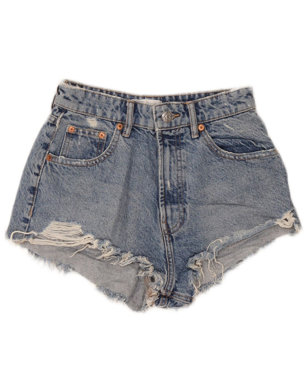 Zara Womens Distressed Denim Shorts EU 36 XS W26 Blå