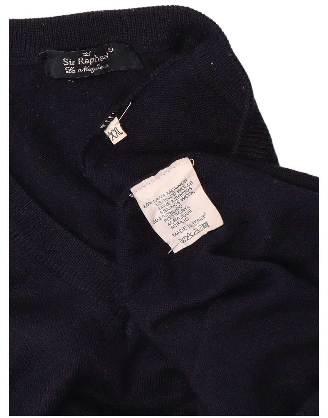 SIR RAPHAEL Mens V-Neck Jumper Sweater 2XL Navy Blue Acrylic