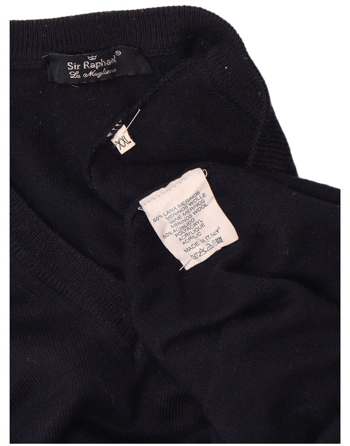 SIR RAPHAEL Mens V-Neck Jumper Sweater 2XL Navy Blue Acrylic