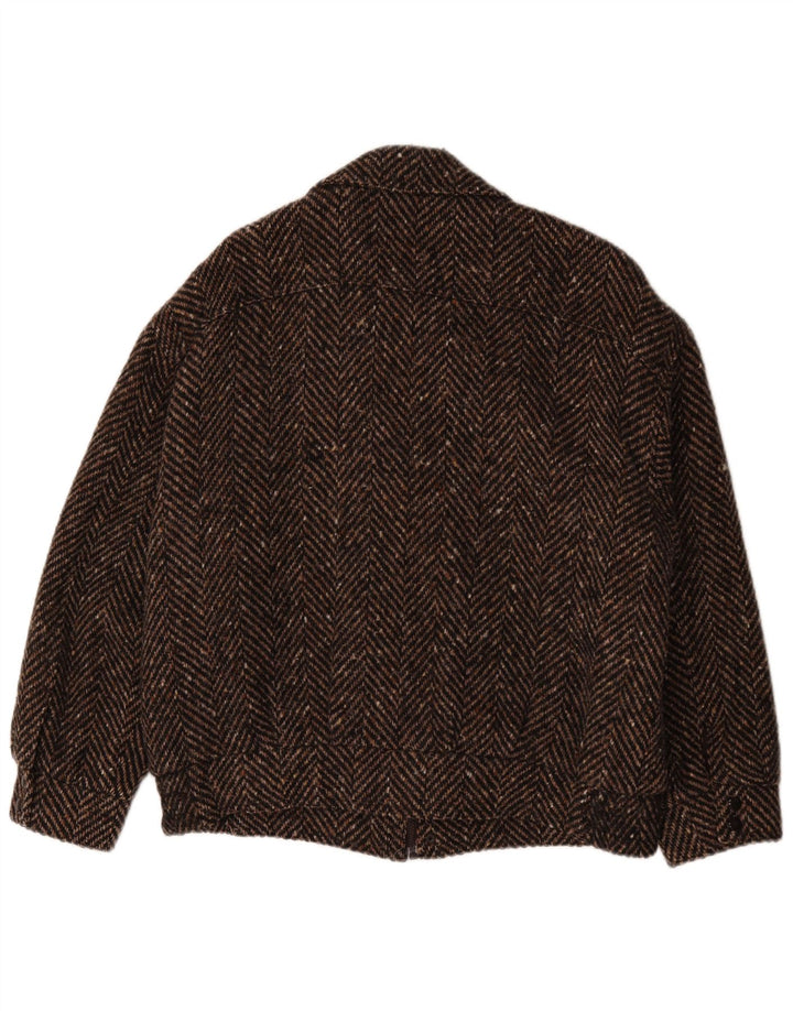 Vintage Mens Bomber Windbreaker Jacket UK 42 XL Brown Herringbone Wool