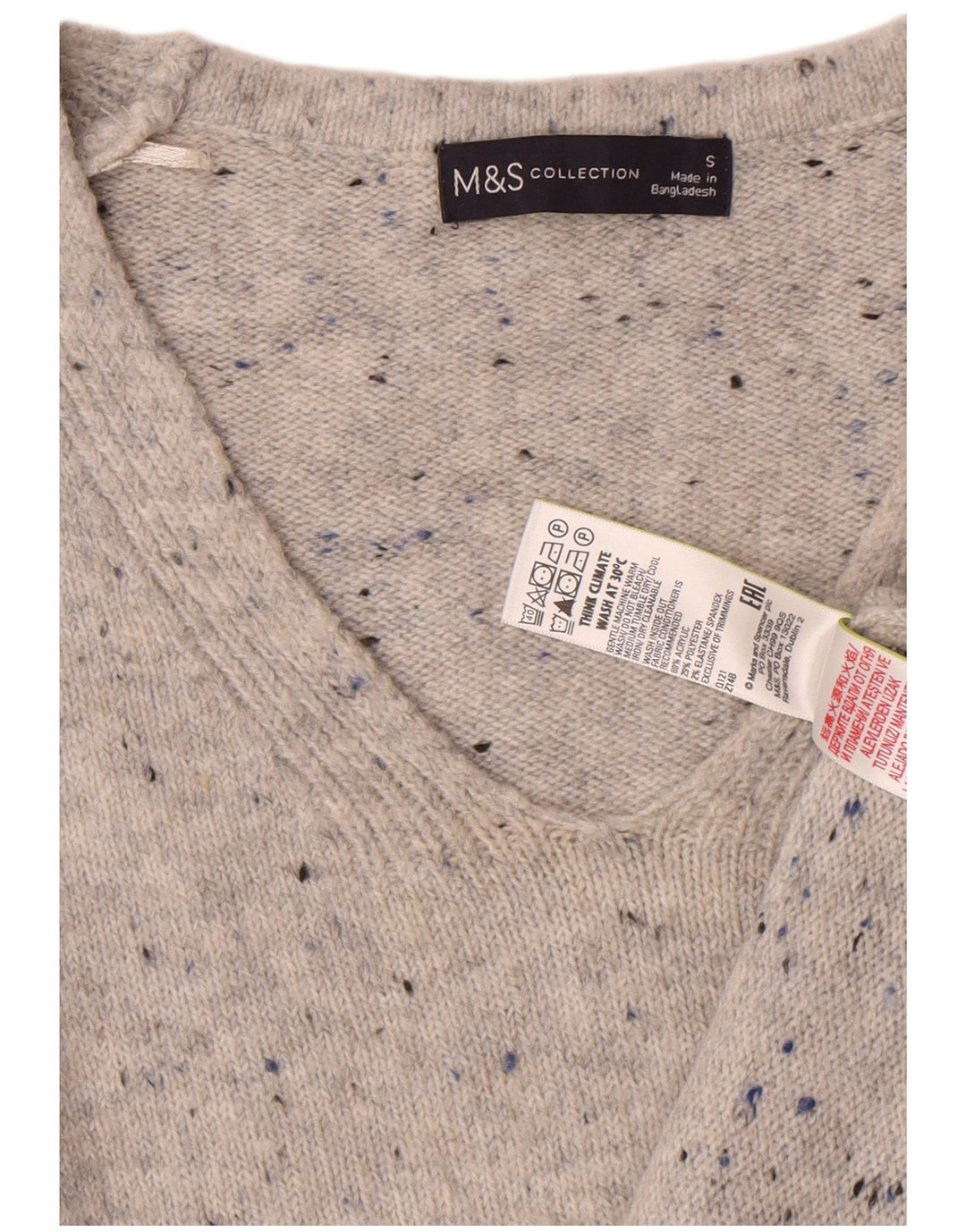 Marks & Spencer Womens V-Neck Jumper Sweater UK 10 Small Grey Flecked