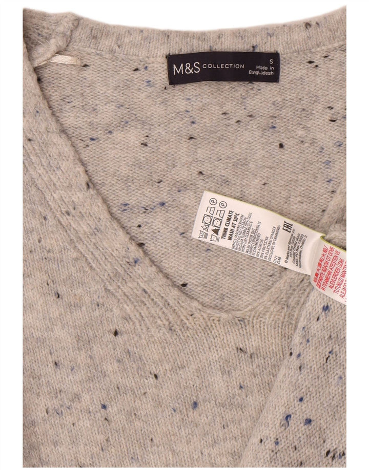 Marks & Spencer Womens V-Neck Jumper Sweater UK 10 Small Grey Flecked