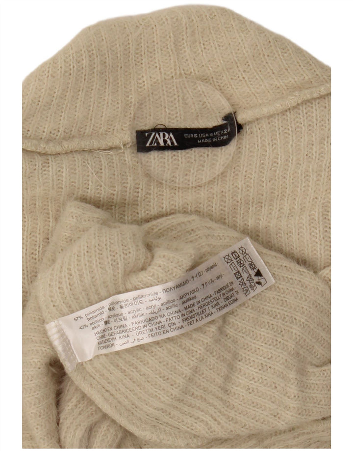 Zara Womens Crop Turtle Neck Jumper Sweater UK 8 Small Beige Polyamide