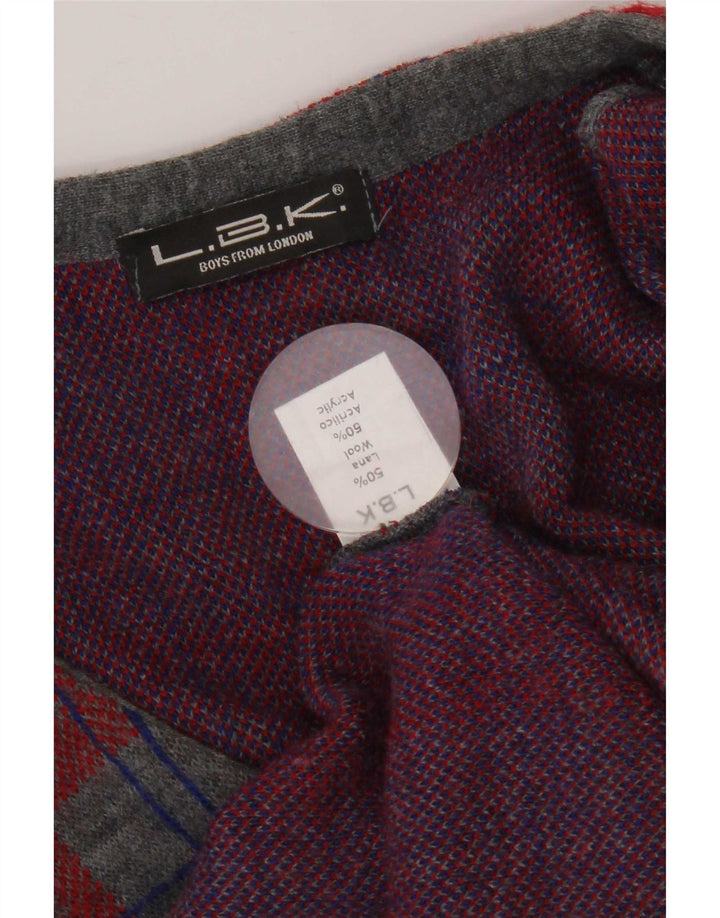 Maglione cardigan senza maniche vintage da uomo piccolo in lana a quadri grigi