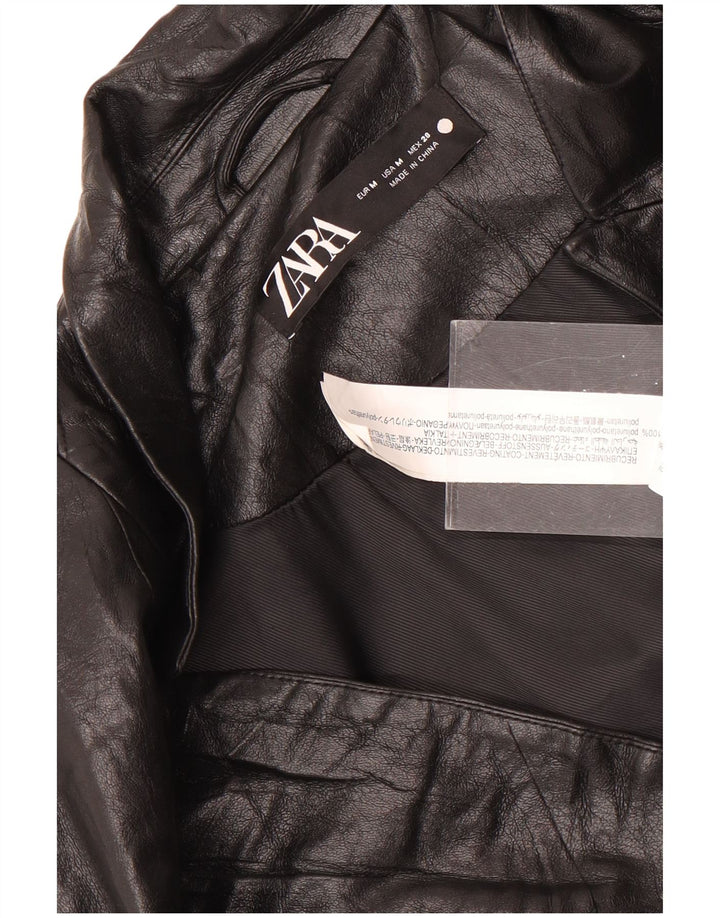 Zara Womens 1 Button Faux Leather Blazer Jacket UK 14 Medium Black