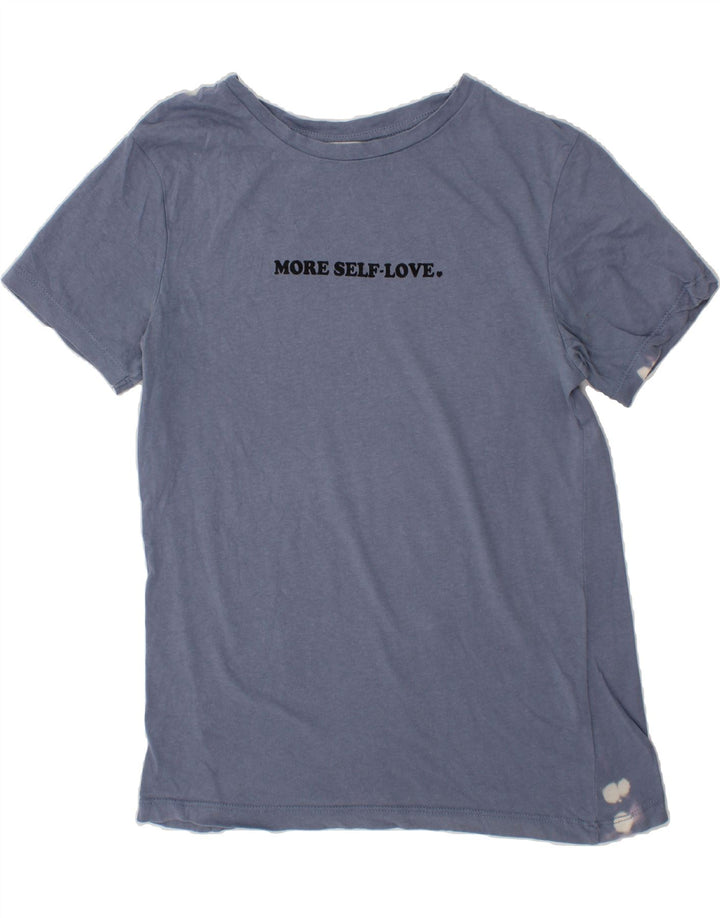 PULL & BEAR Womens Graphic T-Shirt Top UK 4 XS Blue Cotton Vintage Pull & Bear and Second-Hand Pull & Bear from Messina Hembry 