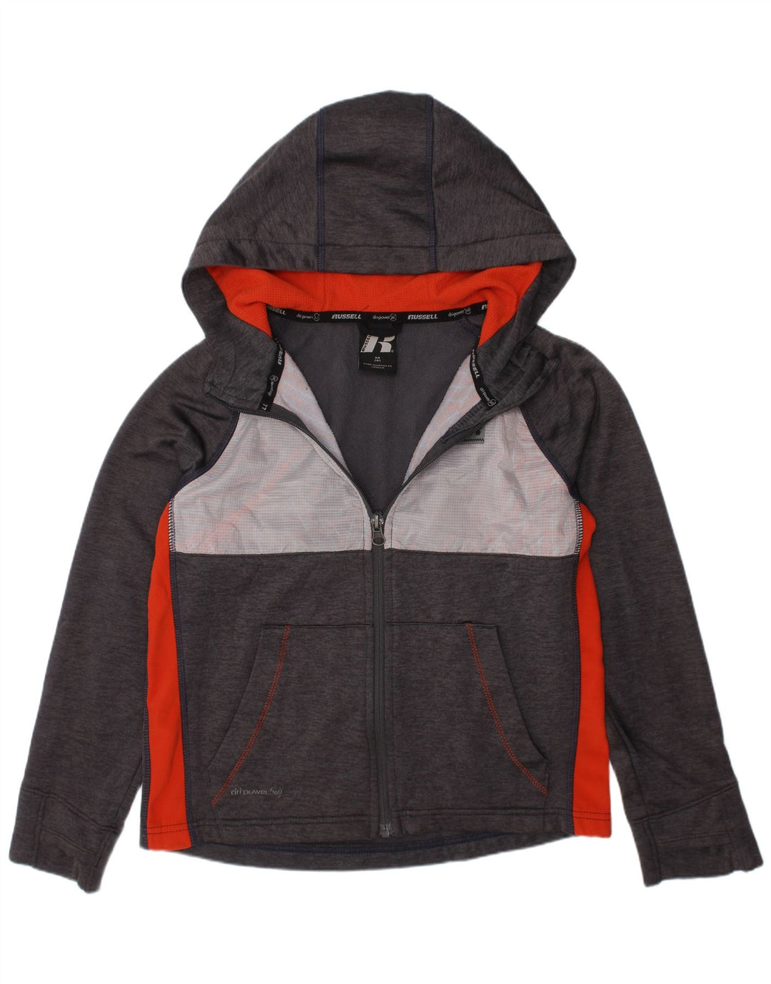 Russell Athletic Girls Zip Hoodie Sweater 7-8 Years Medium Grey Polyester