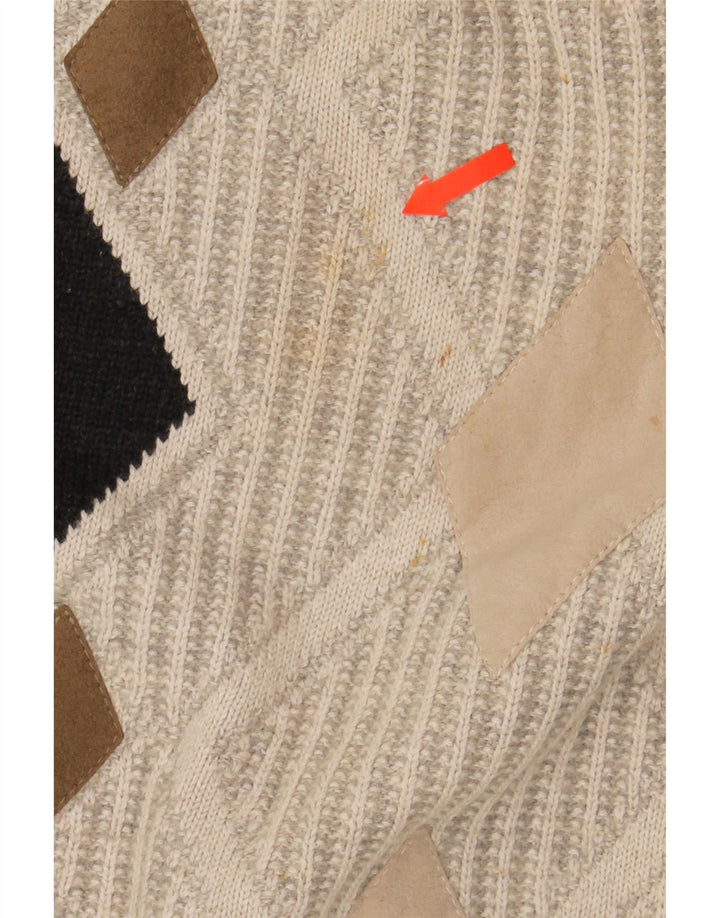 RANGER Mens V-Neck Jumper Sweater IT 50 Medium Beige Argyle/Diamond Vintage Ranger and Second-Hand Ranger from Messina Hembry 