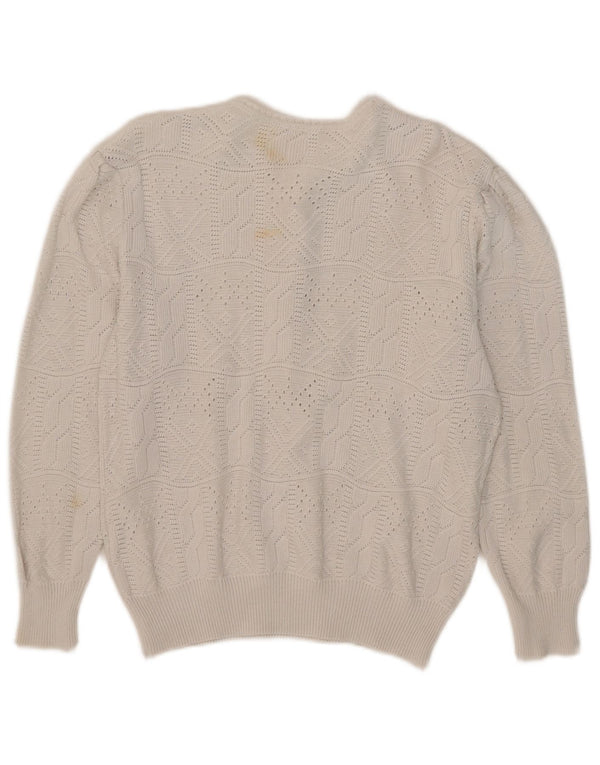 Vintage Womens Button Neck Jumper Sweater IT 42 Medium White Acryl