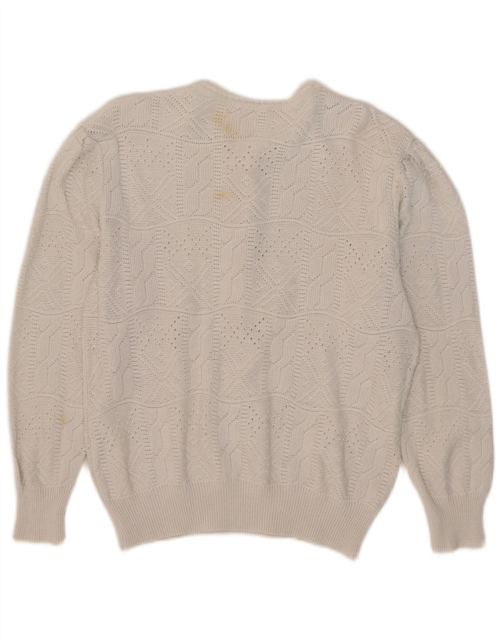 Maglione vintage da donna con collo a bottoni IT 42 Acrilico bianco medio