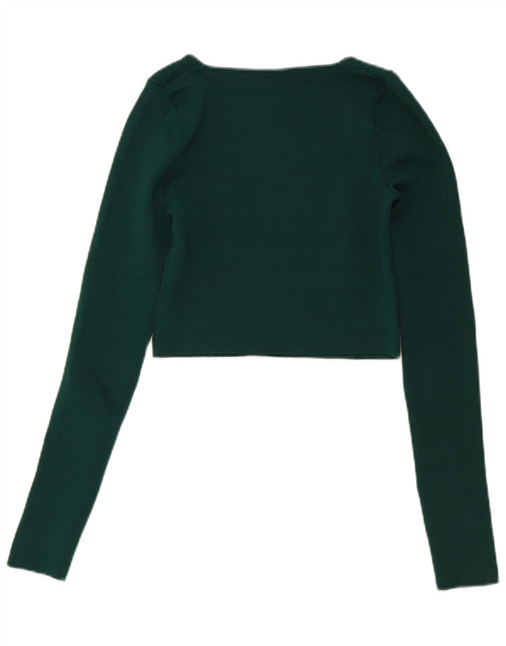 Zara Dame Crop Top Langærmet UK 8 Lille Grøn