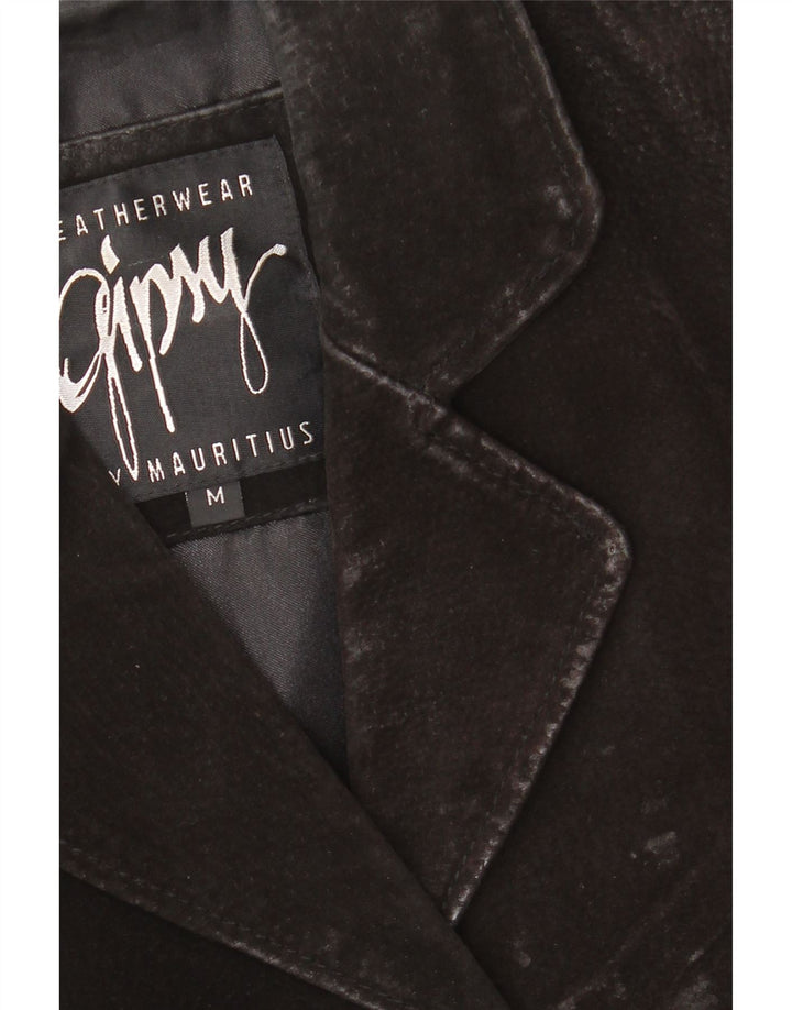 GYPSY Dame 3-knaps Ruskind Blazer Jacket UK 14 Medium Sort Læder