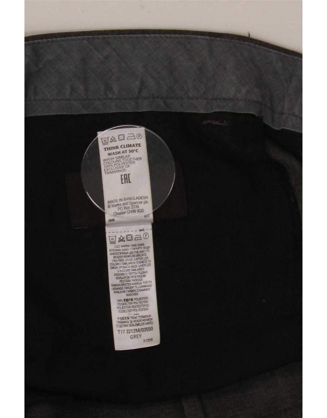 Marks & Spencer Mens Tapered Regular Suit Trousers W36 L31 Grey Polyester