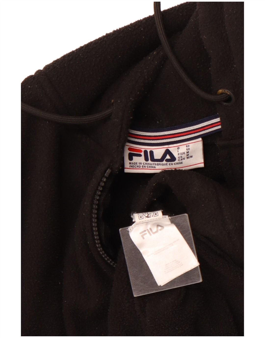 FILA Mens Hooded Zip Neck Fleece Jumper Medium Black Polyester