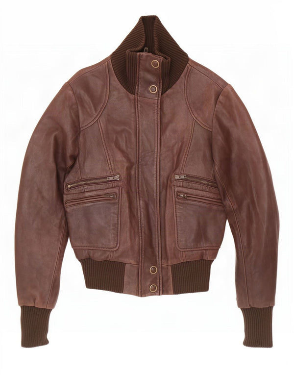Oasis Dame Crop Læderjakke UK 6 XS Brun