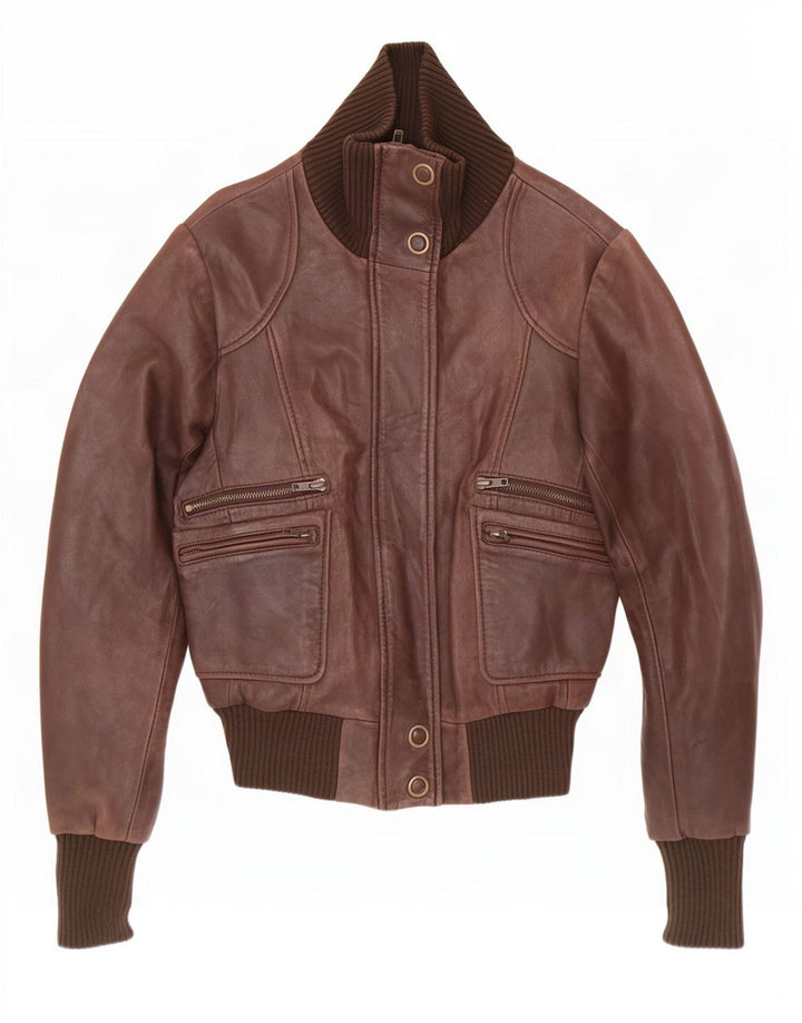 Oasis Veste en cuir courte pour femme UK 6 XS Marron