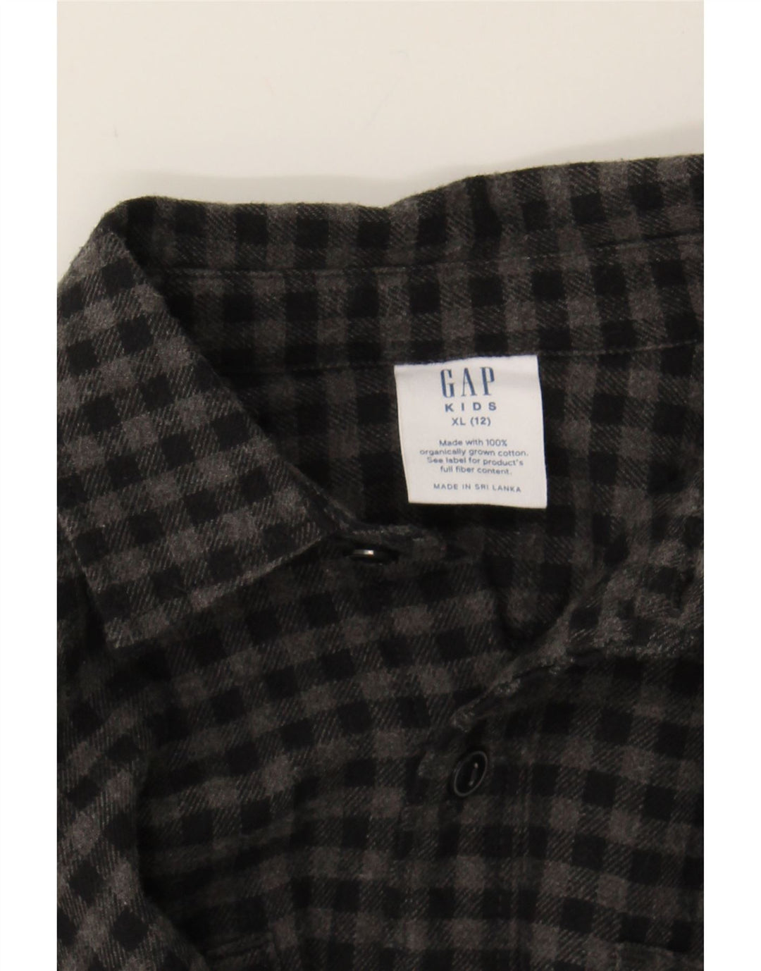GAP Boys Flannel Shirt 11-12 Years XL Grey Gingham Cotton Vintage Gap and Second-Hand Gap from Messina Hembry 