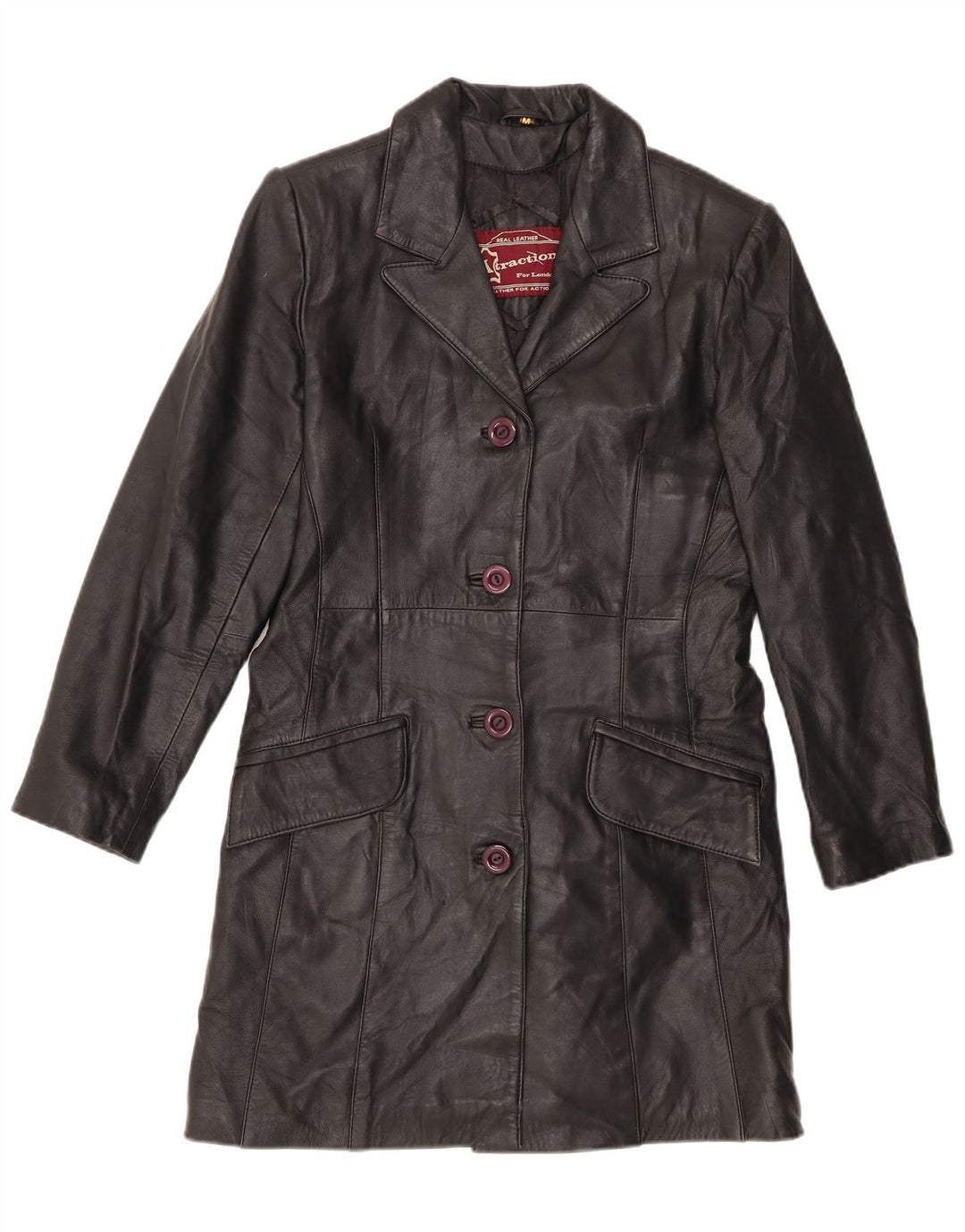 Vintage Womens Leather Coat UK 12 Medium Black Leather