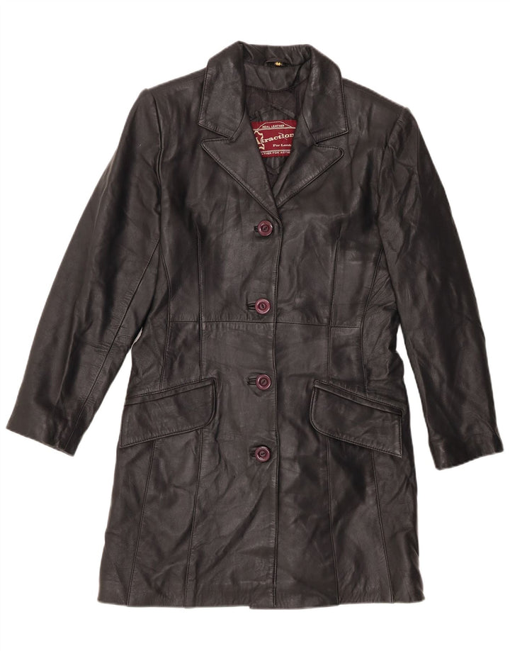Vintage Womens Leather Coat UK 12 Medium Black Leather