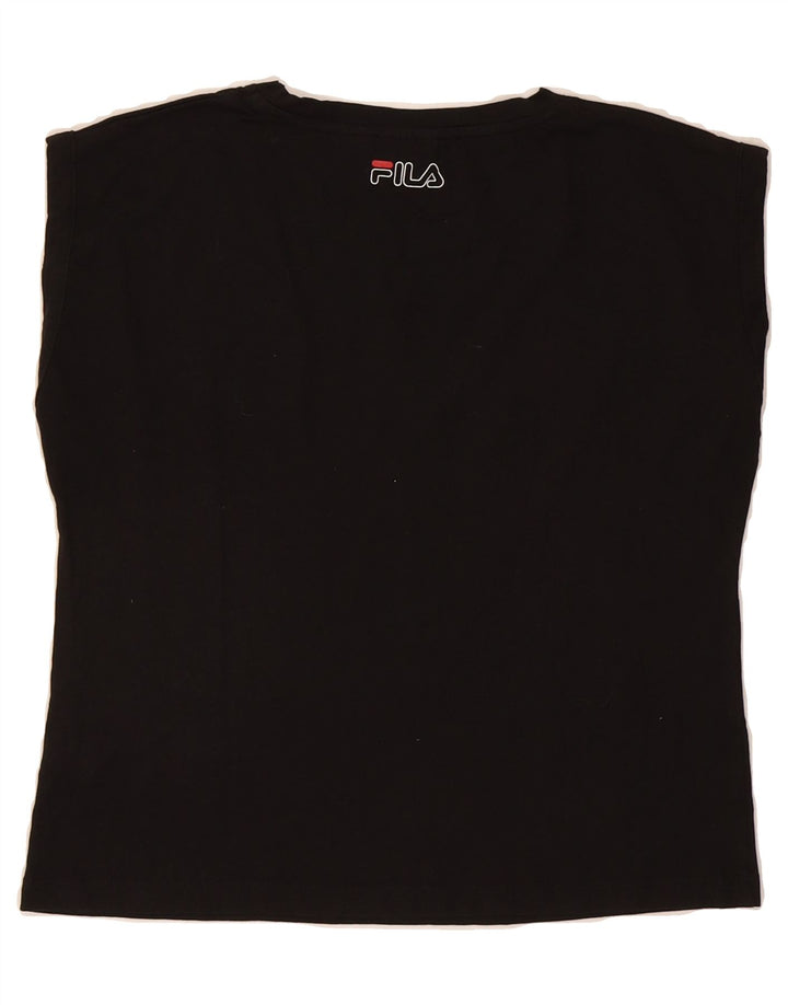 FILA Womens Graphic Vest Top UK 14 Medium Black Cotton Vintage Fila and Second-Hand Fila from Messina Hembry 