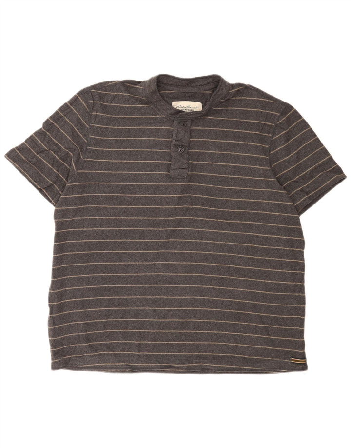Eddie Bauer herre poloshirt XL grå stribet bomuld