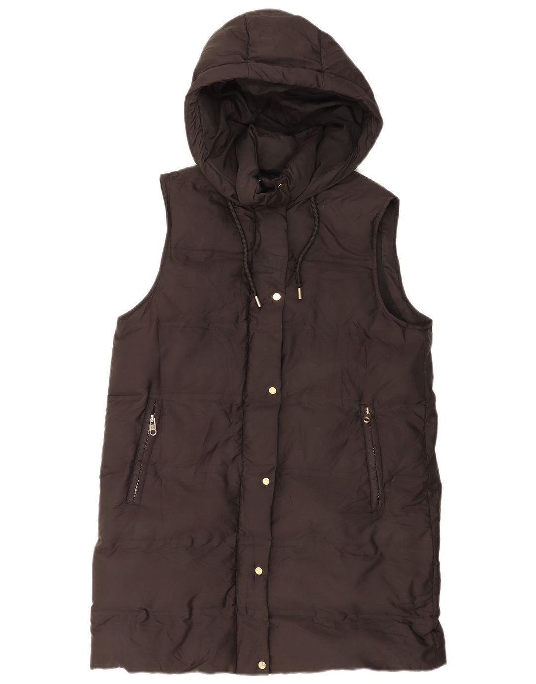 Zara Womens Hooded Sleeveless Padded Coat UK 16 Large Black Polyester
