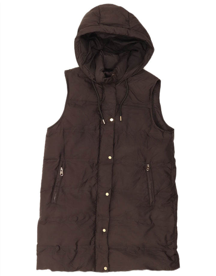 Zara Womens Hooded Sleeveless Padded Coat UK 16 Large Black Polyester
