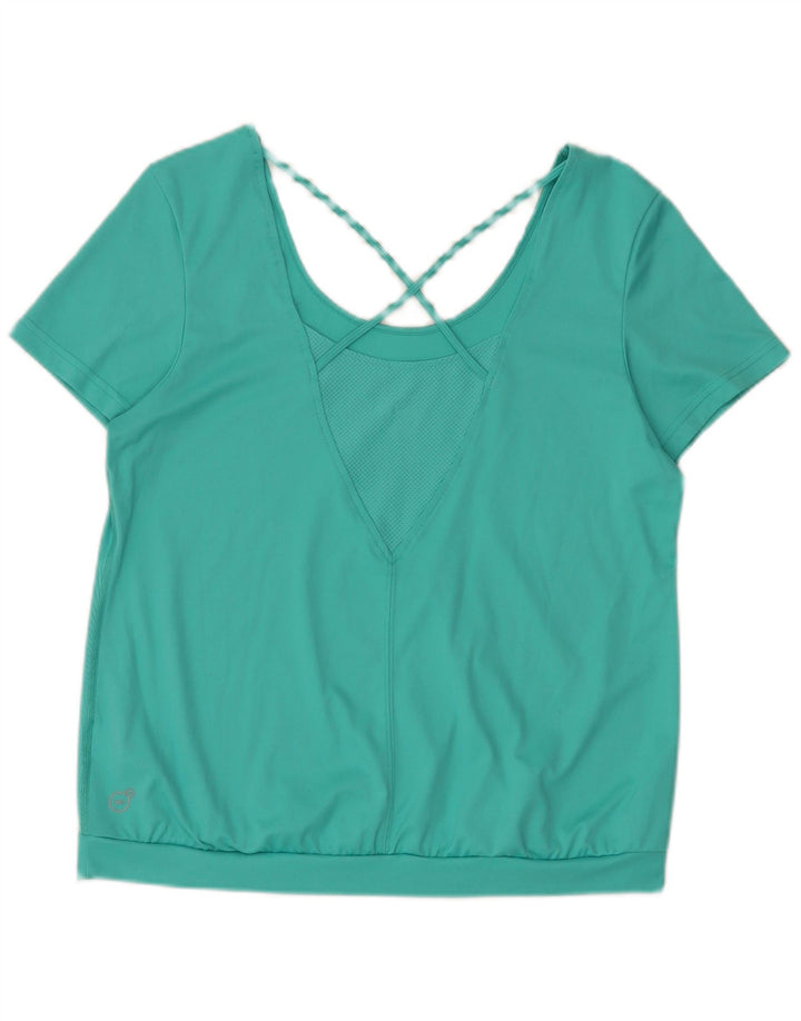 Puma T-shirt da donna Top UK 16 Large Turchese geometrica in poliestere