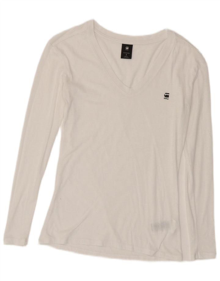 G-Star Womens Top Long Sleeve UK 10 Small White Cotton