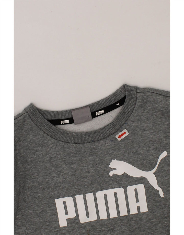 PUMA Girls Graphic Sweatshirt Jumper 9-10 Years Grey Cotton Vintage Puma and Second-Hand Puma from Messina Hembry 