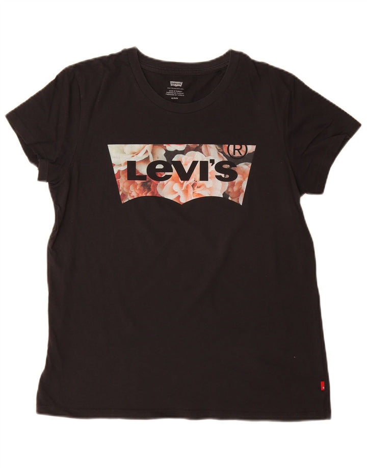 Levi's Womens Graphic T-Shirt Top UK 14 Medium Black