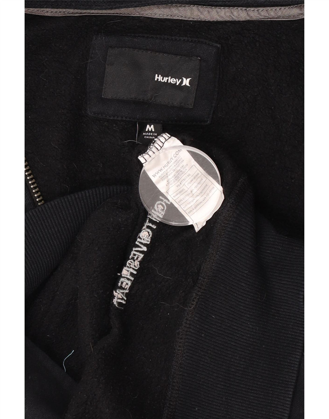 Hurley Mens Graphic Zip Hoodie Sweater Medium Black Cotton