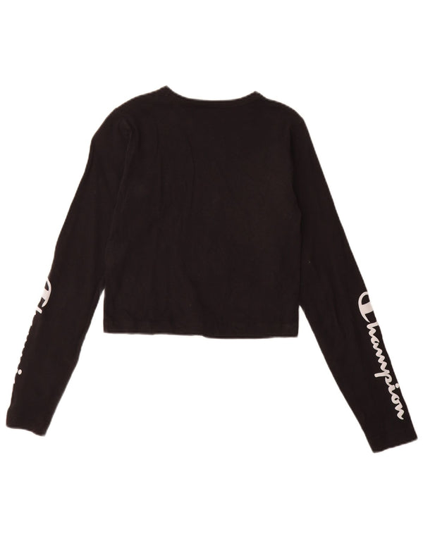 Top corto con grafica Champion per ragazze, manica lunga, 5-6 anni, XS, cotone nero