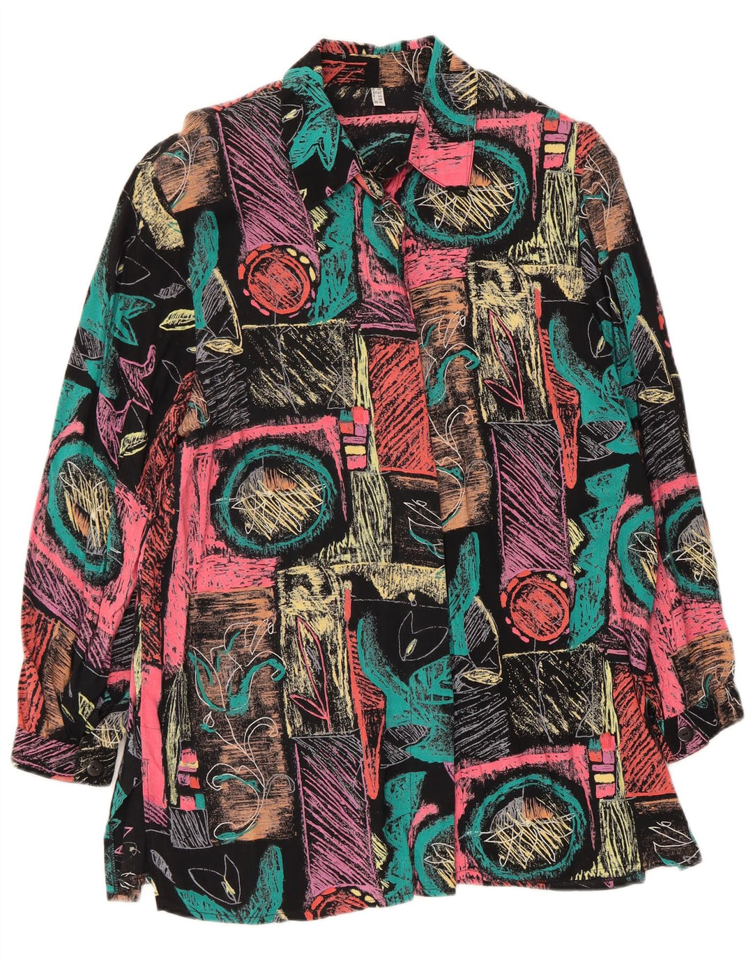 Chemisier chemise femme vintage UK 14 grand patchwork multicolore viscose
