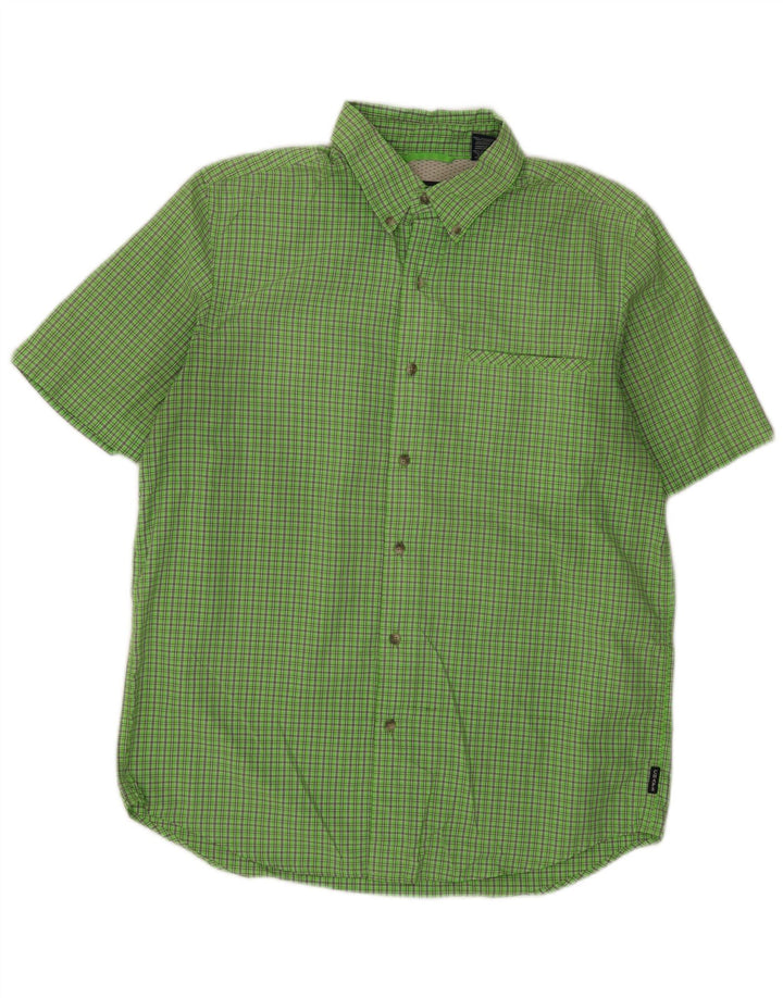 Chaps Mens Short Sleeve Shirt Medium Green Check Polyester