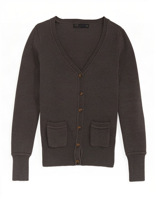 Zara Womens Cardigan Sweater UK 12 Medium Grey Cotton