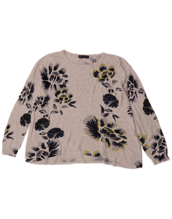 Marks & Spencer Womens Top Long Sleeve UK 18 XL Grey Floral Viscose