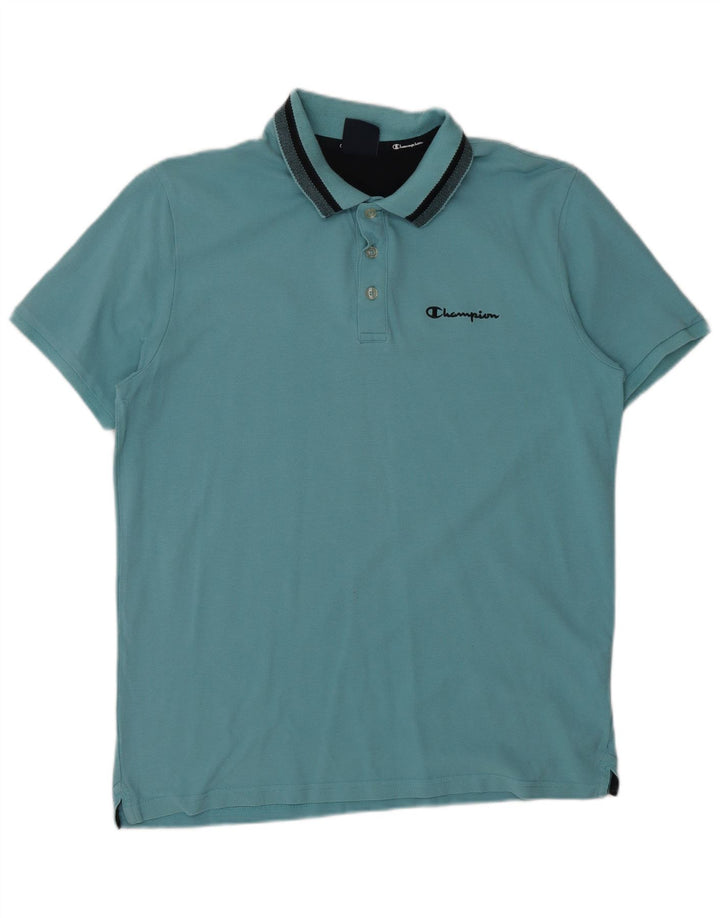 CHAMPION Mens Polo Shirt Large Blue Cotton