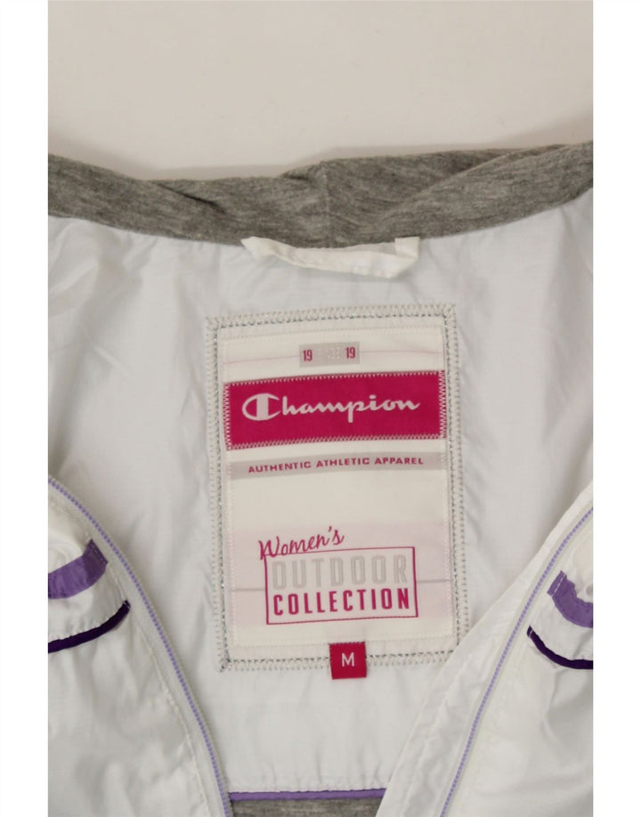 CHAMPION Womens Hooded Rain Jacket UK 14 Medium White Polyester Vintage Champion and Second-Hand Champion from Messina Hembry 