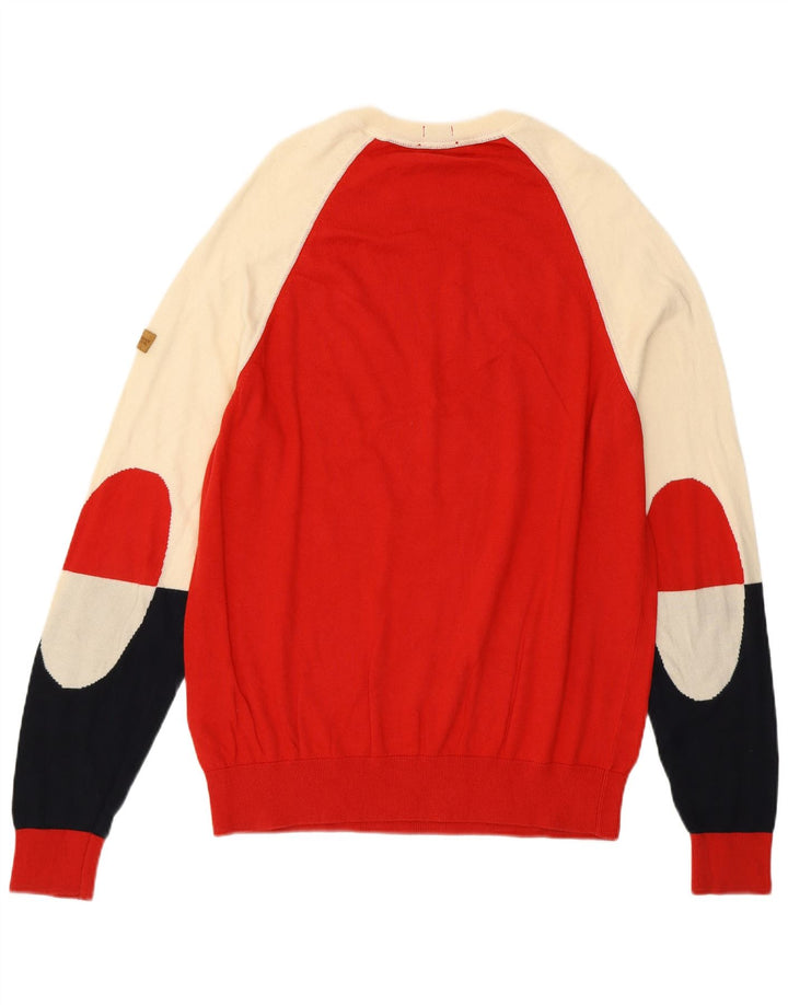 Armani Jeans Mens Boat Neck Jumper Sweater Medium Red Colourblock