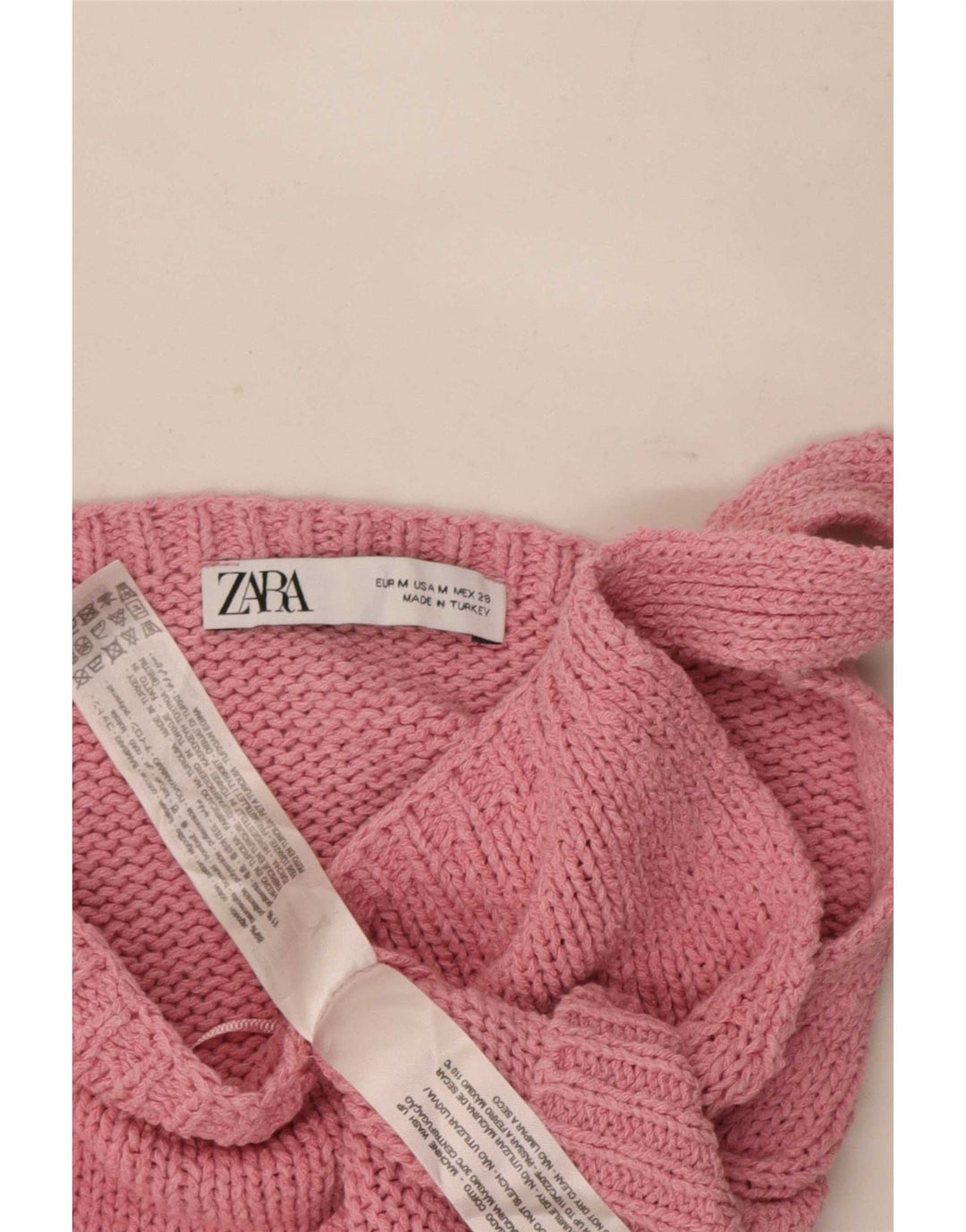 Zara Womens Knit Crop Top UK 12 Medium Pink Cotton